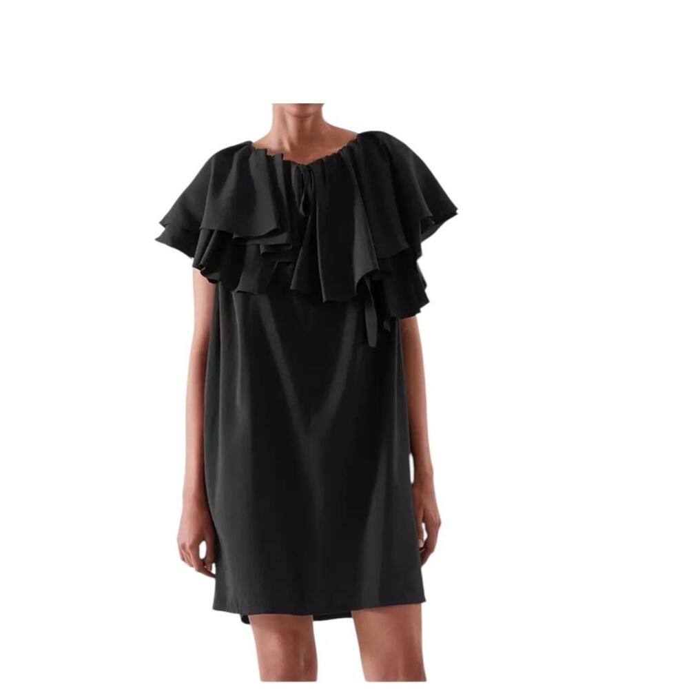 COS black ruffled neck tunic below the knee dress size 14